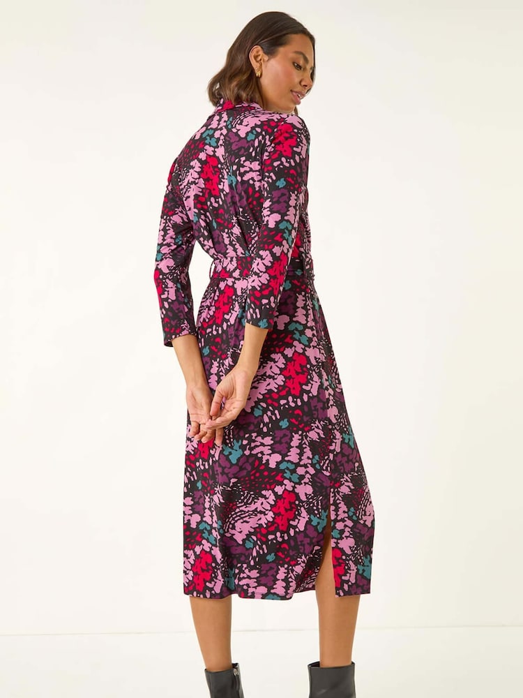 Roman Pink Abstract Buttoned Shirt Midi Dress - Image 2 of 5