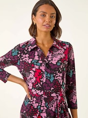 Roman Pink Abstract Buttoned Shirt Midi Dress - Image 4 of 5