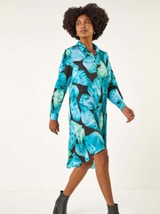 Roman Blue Abstract Print High Low Shirt Dress - Image 1 of 5
