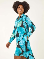 Roman Blue Abstract Print High Low Shirt Dress - Image 2 of 5