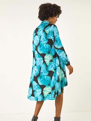 Roman Blue Abstract Print High Low Shirt Dress - Image 3 of 5