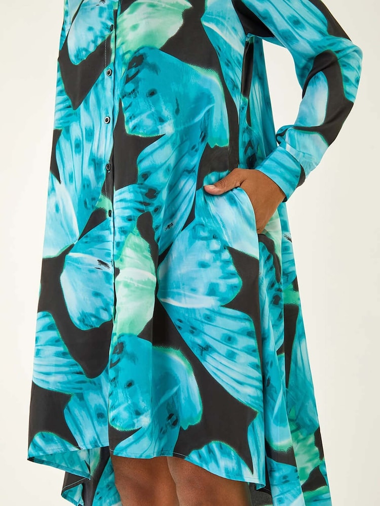 Roman Blue Abstract Print High Low Shirt Dress - Image 5 of 5 Roman Blue Abstract Print High Low Shirt Dress - Image 5 of 5
