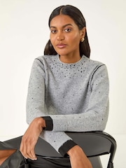 Roman Grey Embellished Knit Jumper - Image 1 of 5