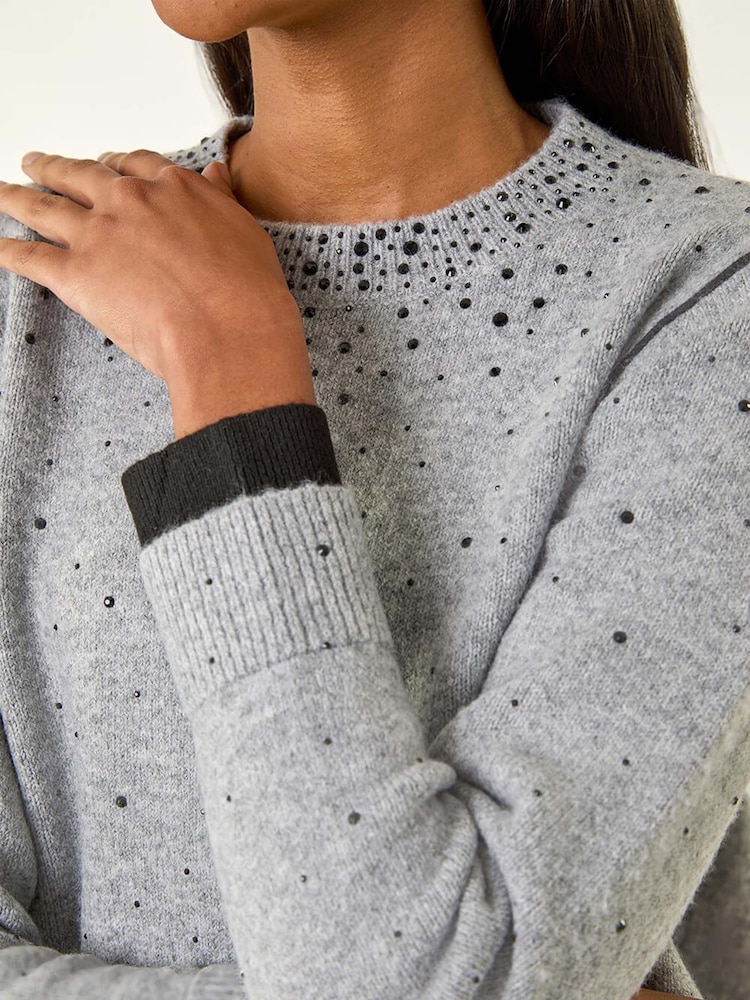 Roman Grey Embellished Knit Jumper - Image 5 of 5