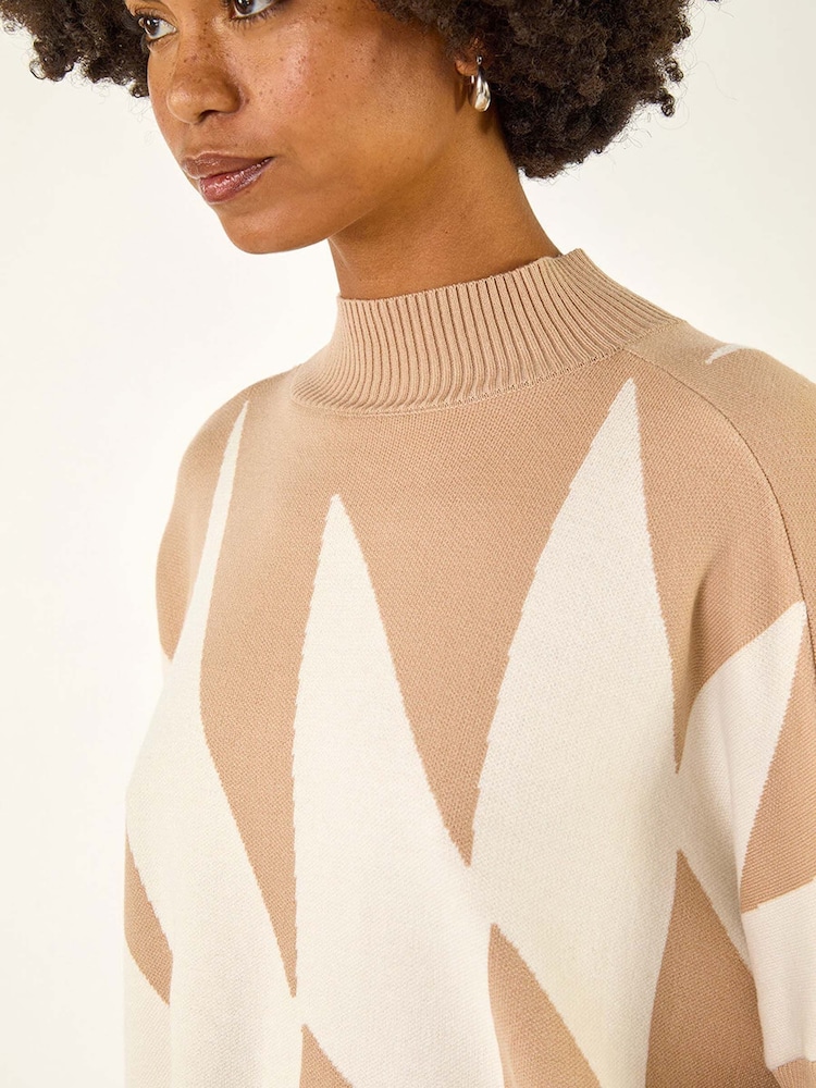 Roman Natural Geometric Plaid Knit Poncho - Image 5 of 5 Roman Natural Geometric Plaid Knit Poncho - Image 5 of 5