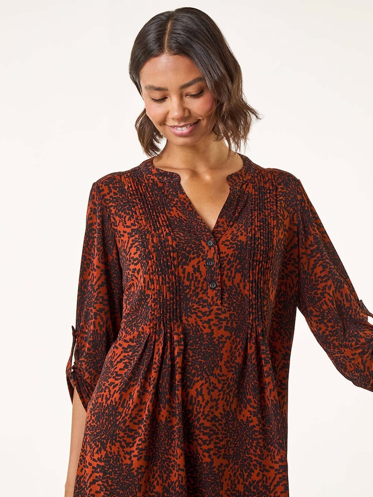 Roman Red Abstract Print Pintuck Stretch Blouse - Image 2 of 5