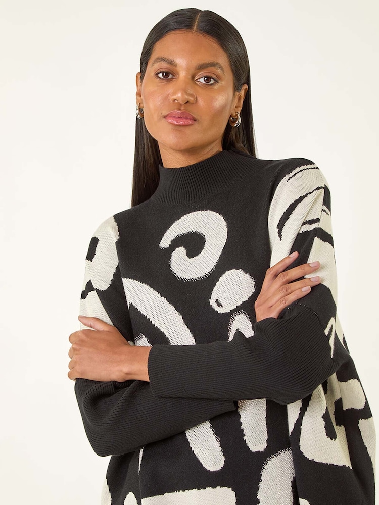 Roman Black Abstract Slogan Knit Jumper - Image 1 of 5