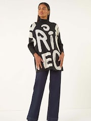 Roman Black Abstract Slogan Knit Jumper - Image 2 of 5
