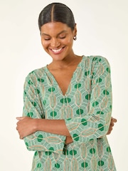 Roman Green Geometric Print Stretch T-Shirt - Image 1 of 5