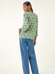 Roman Green Geometric Print Stretch T-Shirt - Image 3 of 5
