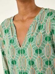 Roman Green Geometric Print Stretch T-Shirt - Image 5 of 5