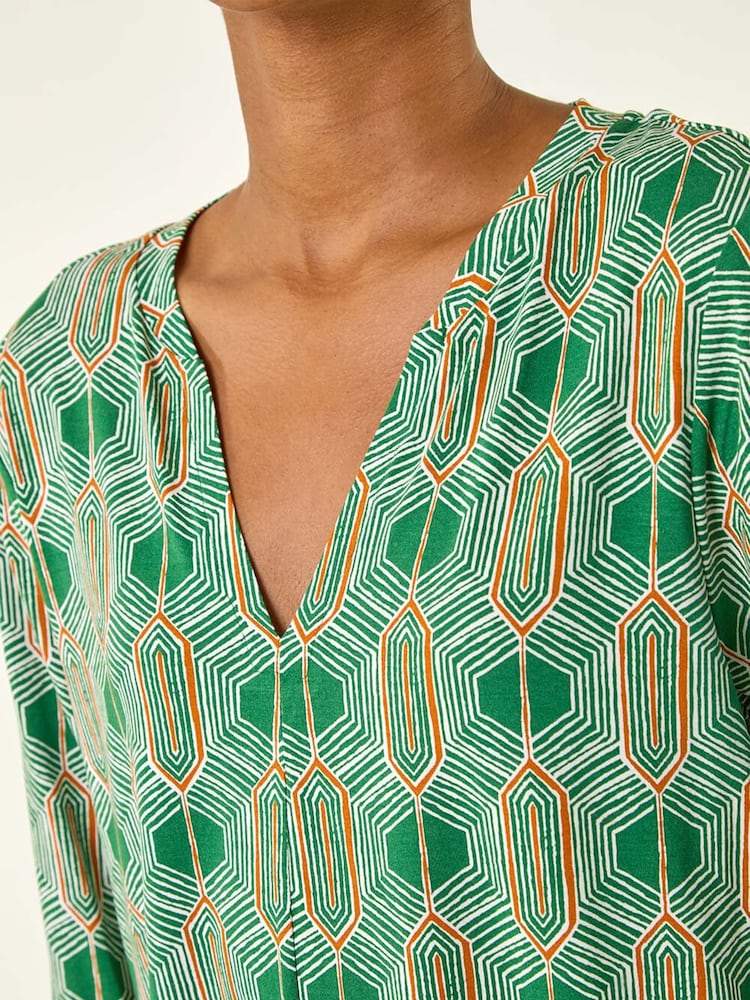 Roman Green Geometric Print Stretch T-Shirt - Image 5 of 5