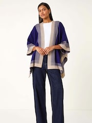 Roman Blue Gradient Longline Knit Poncho - Image 1 of 5