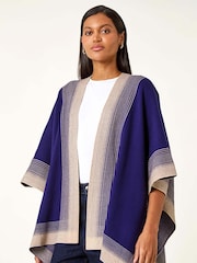 Roman Blue Gradient Longline Knit Poncho - Image 2 of 5