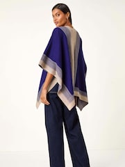 Roman Blue Gradient Longline Knit Poncho - Image 3 of 5