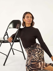 Roman Brown Animal Print Mesh Column Skirt - Image 1 of 5