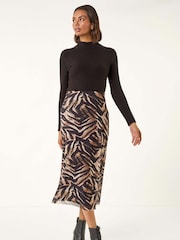 Roman Brown Animal Print Mesh Column Skirt - Image 2 of 5