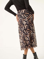 Roman Brown Animal Print Mesh Column Skirt - Image 3 of 5