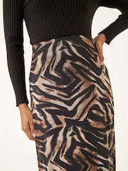 Roman Brown Animal Print Mesh Column Skirt - Image 5 of 5