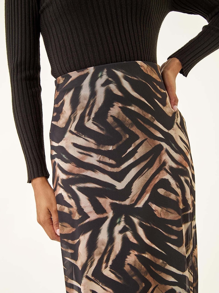 Roman Brown Animal Print Mesh Column Skirt - Image 5 of 5