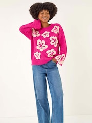 Roman Pink Soft Floral Knit Jumper - Image 1 of 5