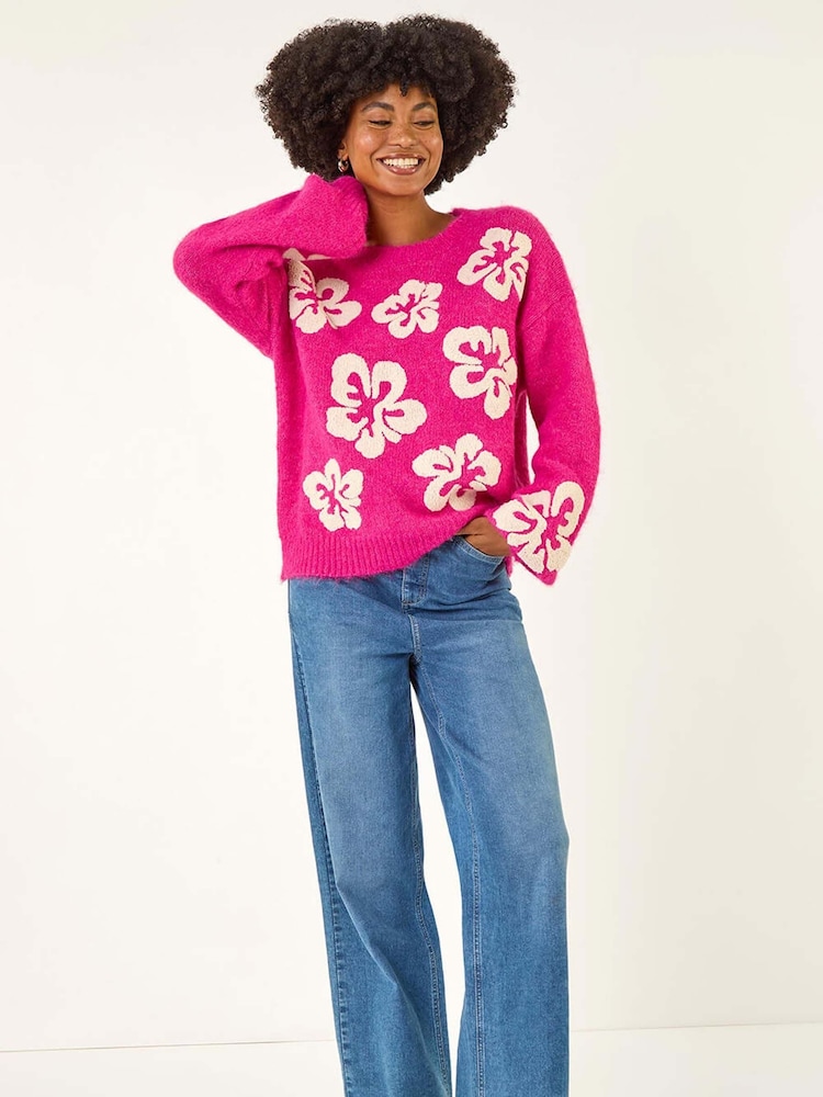 Roman Pink Soft Floral Knit Jumper - Image 1 of 5 Roman Pink Soft Floral Knit Jumper - Image 1 of 5