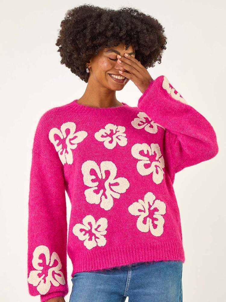 Roman Pink Soft Floral Knit Jumper - Image 2 of 5 Roman Pink Soft Floral Knit Jumper - Image 2 of 5