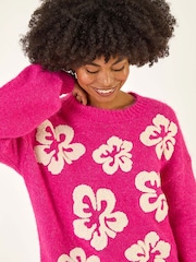 Roman Pink Soft Floral Knit Jumper - Image 4 of 5