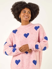 Blusa Romana de Tricô com Corações Espalhados - Imagem 1 de 5