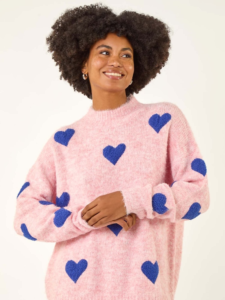 Blusa Romana de Tricô com Corações Espalhados - Imagem 1 de 5