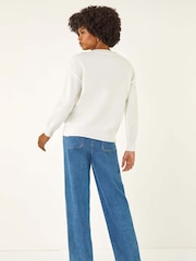 Roman White Floral Embroidered Sequin Knit Jumper - Image 4 of 5