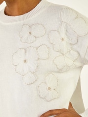 Roman White Floral Embroidered Sequin Knit Jumper - Image 5 of 5