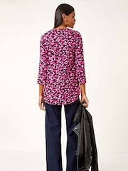 Roman Pink Abstract Print Pintuck Tunic Top - Image 3 of 5