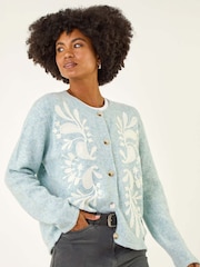 Roman Blue Floral Buttoned Knit Cardigan - Image 4 of 5