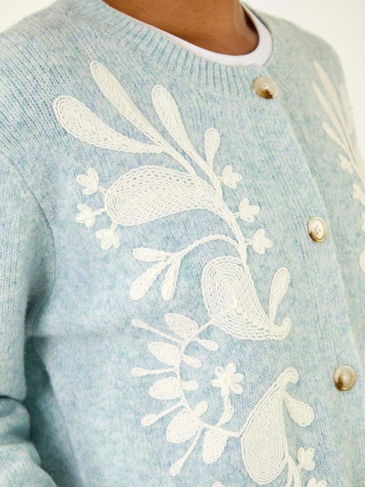 Roman Blue Floral Buttoned Knit Cardigan - Image 5 of 5 Roman Blue Floral Buttoned Knit Cardigan - Image 5 of 5