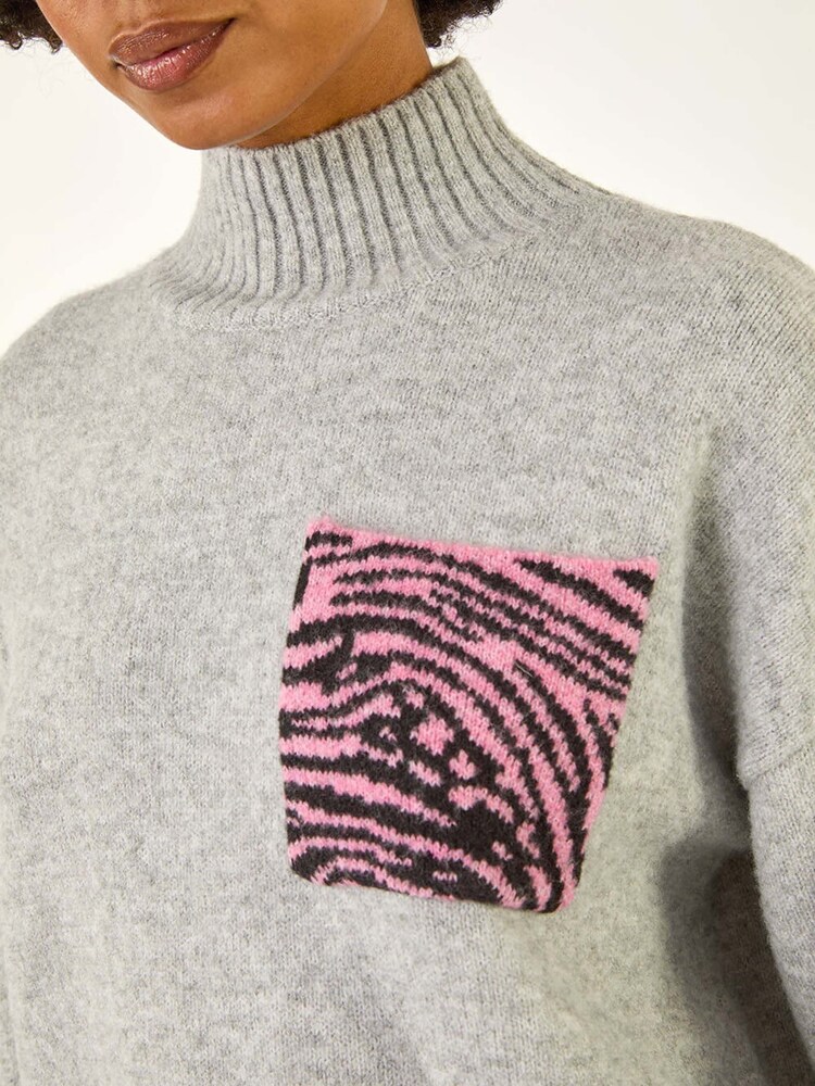 Roman Grey Animal Print Pocket Knit Jumper - Image 5 of 5