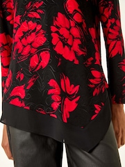 Roman Red Floral Jacquard Chiffon Hem Tunic Top - Image 5 of 5