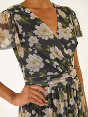 Roman Black Floral Print Mesh Maxi Dress - Image 5 of 5