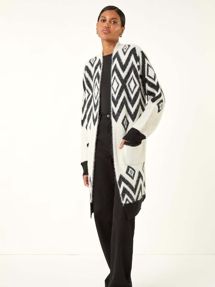 Roman Black Argyle Longline Knit Cardigan - Image 2 of 5