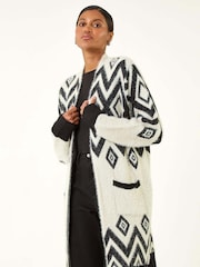 Roman Black Argyle Longline Knit Cardigan - Image 4 of 5