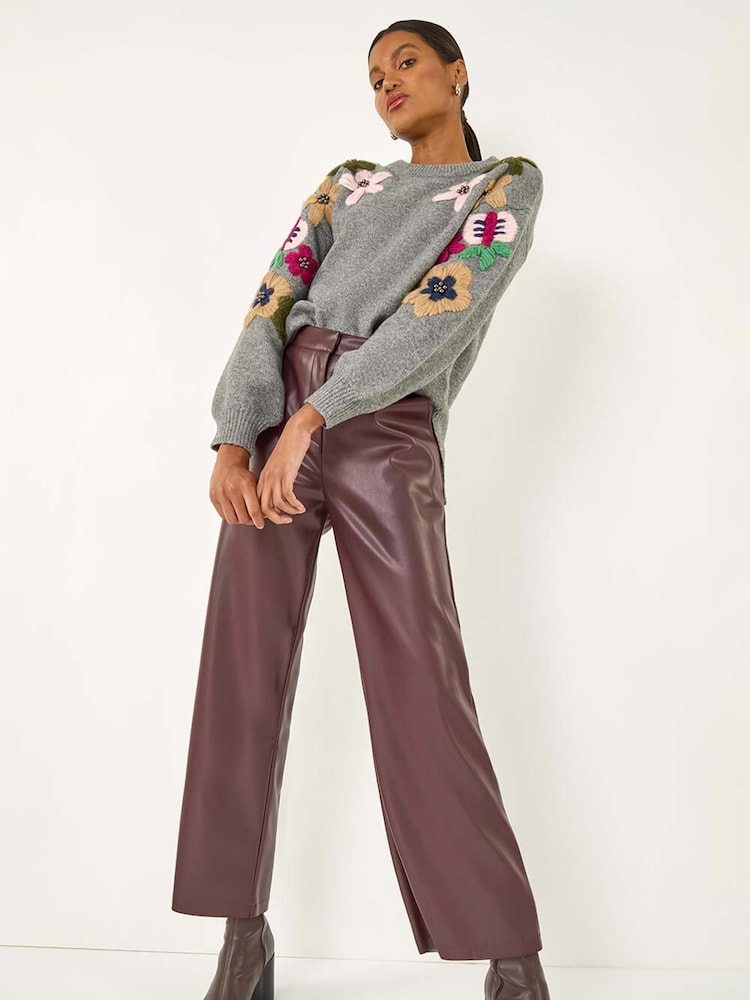 Roman Red Faux Leather Wide Leg Crop Trousers - Image 1 of 5
