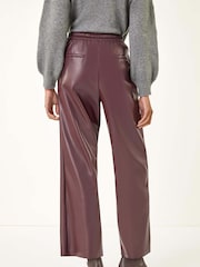 Roman Red Faux Leather Wide Leg Crop Trousers - Image 3 of 5