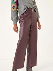 Roman Red Faux Leather Wide Leg Crop Trousers - Image 4 of 5