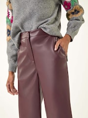 Roman Red Faux Leather Wide Leg Crop Trousers - Image 5 of 5