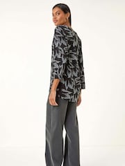 Roman Grey Leaf Print V-Neck Stretch Shirt - Image 4 of 5