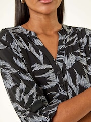 Roman Grey Leaf Print V-Neck Stretch Shirt - Image 5 of 5