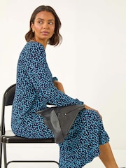 Roman Blue Spot Print Keyhole Midi Dress - Image 1 of 5