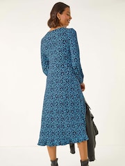 Roman Blue Spot Print Keyhole Midi Dress - Image 3 of 5