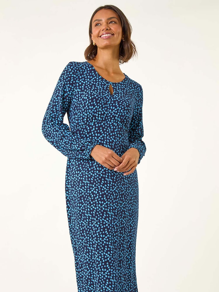 Buy Roman Blue Spot Print Keyhole Midi Dress from Next Singapore