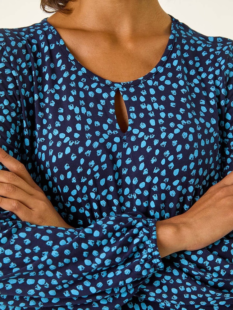 Roman Blue Spot Print Keyhole Midi Dress - Image 5 of 5 Roman Blue Spot Print Keyhole Midi Dress - Image 5 of 5